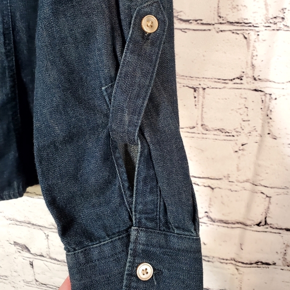 Talbots Dark Blue Denim Button Up Blouse with Roll Tab Sleeves Size 8 - Picture 6 of 8